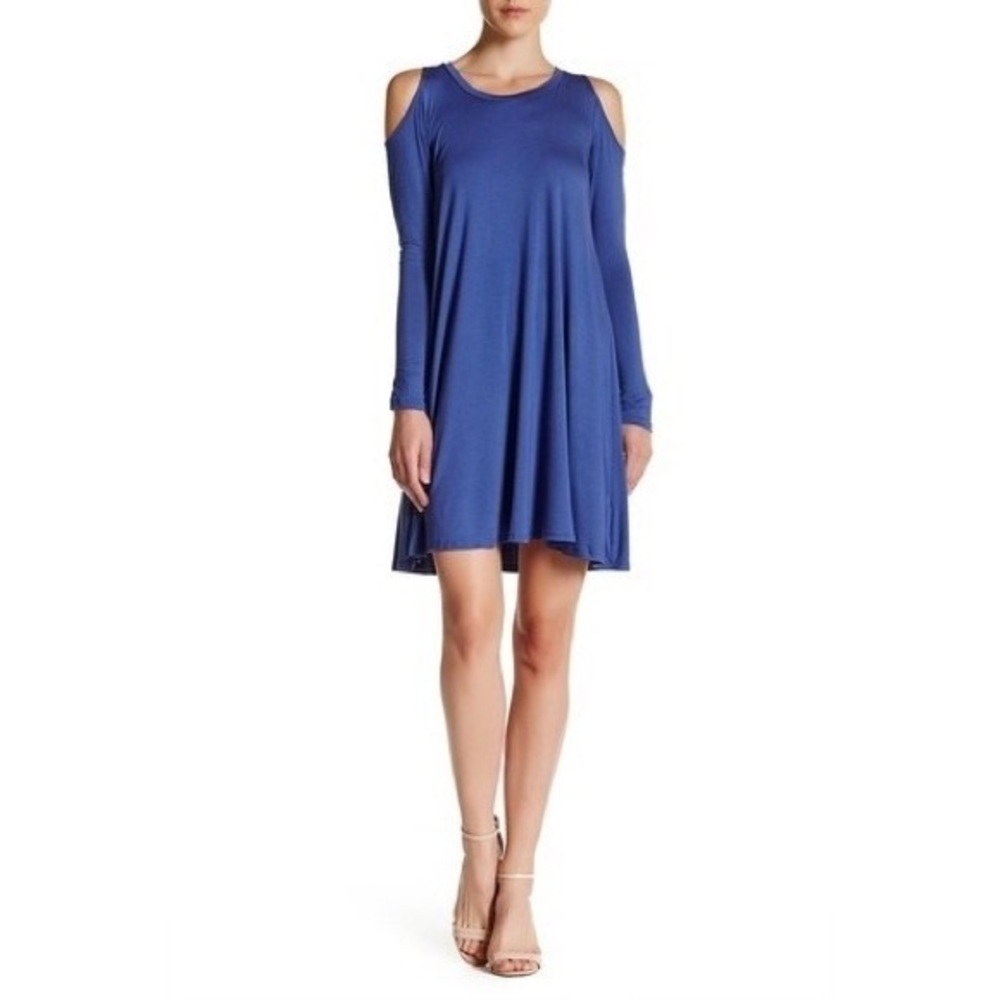 The Vanity Room Slate Blue Swing Cold Shoulder Dress Large